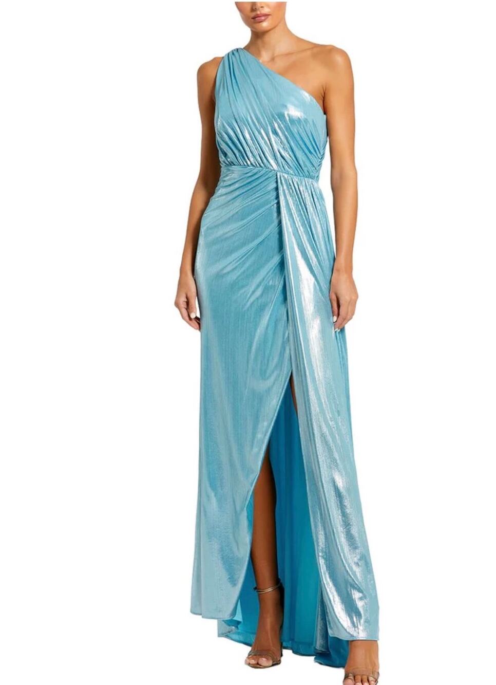 MAC DUGGAL ONE SHOULDER DRAPED GOWN blue teal 26537 sz 4